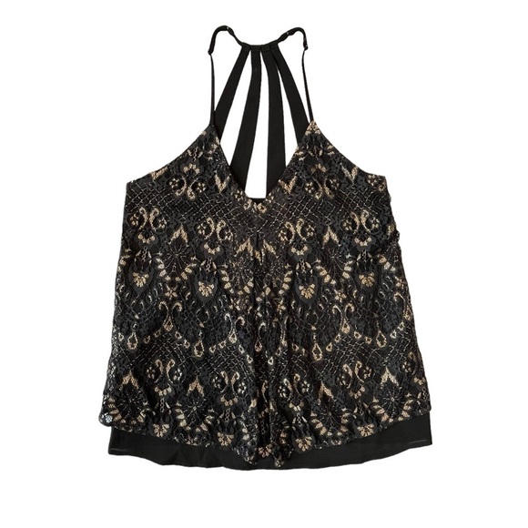 Lucky Brand Layered Flowy Lace Tank Top. Black and Tan Size XS #1230 - Picture 2 of 6